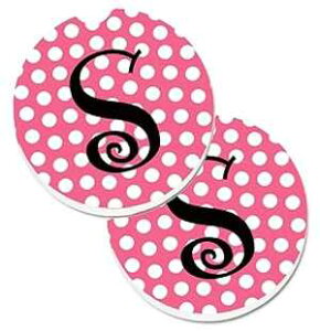 Caroline's Treasures CJ1001-SCARC ^[ S mO - sN ubN ʖ͗l Jbv z_[ ԗpR[X^[ 2 ZbgALA}`J[ Caroline's Treasures CJ1001-SCARC Letter S Monogram - Pink Black Polka 