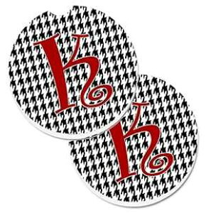 Caroline's Treasures CJ1035-KCARC Letter K Initial Monogram - Houndstooth Black Set of 2 Cup Holder Car Coasters Absorbent Sandstone Coasters for Car Cup Holders Gifts for Men or Women, Large, Multico