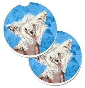 Caroline's Treasures LH9392BUCARC Blue Chinese Crested Set of 2 Cup Holder Car Coasters Absorbent Sandstone Coasters for Car Cup Holders Gifts for Men or Women, Large, Multicolor