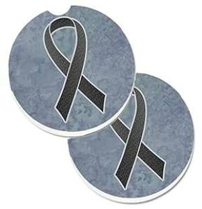 Caroline's Treasures AN1216CARC Black Ribbon for Melanoma Cancer Awareness Set of 2 Cup Holder Car Coasters Absorbent Sandstone Coasters for Car Cup Holders Gifts for Men or Women, Large, Multicolor