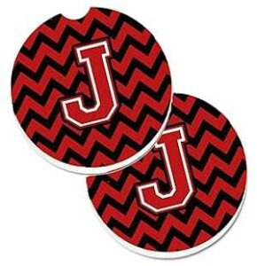 Caroline's Treasures CJ1047-JCARC Letter J Chevron Black and Red Set of 2 Cup Holder Car Coasters Absorbent Sandstone Coasters for Car Cup Holders Gifts for Men or Women, Large, Multicolor