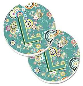 Caroline's Treasures CJ2015-LCARC Letter L Circle Circle Teal Initial Alphabet Set of 2 Cup Holder Car Coasters Absorbent Sandstone Coasters for Car Cup Holders Gifts for Men or Women, Large, Multicol