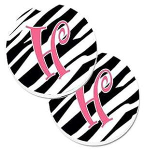 Caroline's Treasures CJ1037-HCARC Letter H Initial Zebra Stripe and Pink Set of 2 Cup Holder Car Coasters Absorbent Sandstone Coasters for Car Cup Holders Gifts for Men or Women, Large, Multicolor