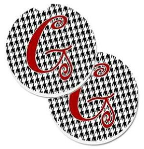 Caroline's Treasures CJ1035-GCARC Letter G Initial Monogram - Houndstooth Black Set of 2 Cup Holder Car Coasters Absorbent Sandstone Coasters for Car Cup Holders Gifts for Men or Women, Large, Multico