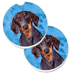 Caroline's Treasures LH9358BUCARC Blue Dachshund Set of 2 Cup Holder Car Coasters Absorbent Sandstone Coasters for Car Cup Holders Gifts for Men or Women, Large, Multicolor