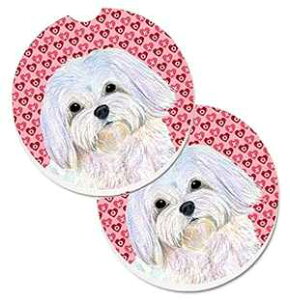 Caroline's Treasures SS4482CARC Maltese Hearts Love and Valentine's Day Portrait Set of 2 Cup Holder Car Coasters Absorbent Sandstone Coasters for Car Cup Holders Gifts for Men or Women, Large, Multic