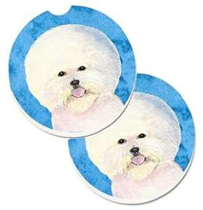 Caroline's Treasures SS4802-BUCARC Blue Bichon Frise Set of 2 Cup Holder Car Coasters Absorbent Sandstone Coasters for Car Cup Holders Gifts for Men or Women, Large, Multicolor