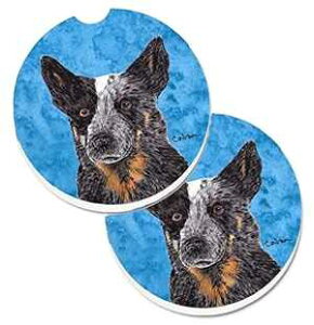 Caroline's Treasures SC9141BUCARC Blue Australian Cattle Dog Set of 2 Cup Holder Car Coasters Absorbent Sandstone Coasters for Car Cup Holders Gifts for Men or Women, Large, Multicolor