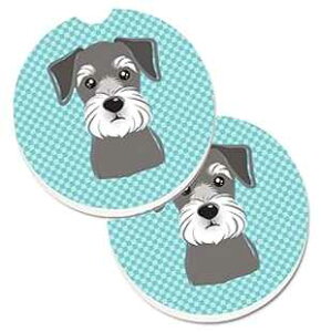 Caroline's Treasures BB1136CARC Blue Checkered Schnauzer Set of 2 Cup Holder Car Coasters Absorbent Sandstone Coasters for Car Cup Holders Gifts for Men or Women, Large, Multicolor