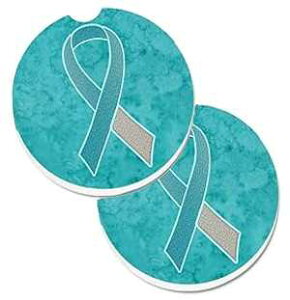 Caroline's Treasures AN1215CARC Teal and White Ribbon for Cervical Cancer Awareness Set of 2 Cup Holder Car Coasters Absorbent Sandstone Coasters for Car Cup Holders Gifts for Men or Women, Large, Mul