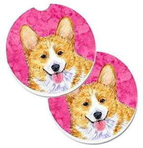 Caroline's Treasures SS4762-PKCARC Pink Corgi Set of 2 Cup Holder Car Coasters Absorbent Sandstone Coasters for Car Cup Holders Gifts for Men or Women, Large, Multicolor