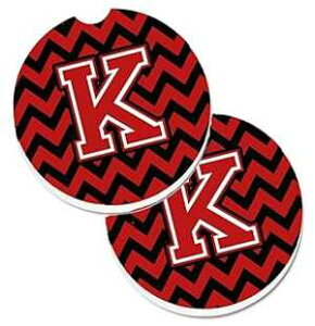 Caroline's Treasures CJ1047-KCARC Letter K Chevron Black and Red Set of 2 Cup Holder Car Coasters Absorbent Sandstone Coasters for Car Cup Holders Gifts for Men or Women, Large, Multicolor