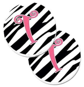 Caroline's Treasures CJ1037-TCARC Letter T Initial Zebra Stripe and Pink Set of 2 Cup Holder Car Coasters Absorbent Sandstone Coasters for Car Cup Holders Gifts for Men or Women, Large, Multicolor