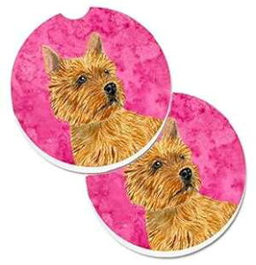 Caroline's Treasures SS4775-PKCARC Pink Norwich Terrier Set of 2 Cup Holder Car Coasters Absorbent Sandstone Coasters for Car Cup Holders Gifts for Men or Women, Large, Multicolor
