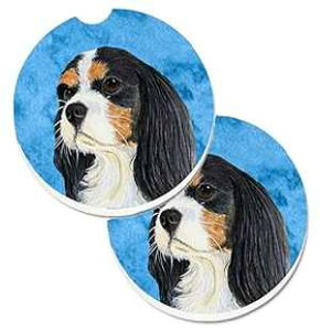 Caroline's Treasures LH9369BUCARC Blue Cavalier Spaniel Set of 2 Cup Holder Car Coasters Absorbent Sandstone Coasters for Car Cup Holders Gifts for Men or Women, Large, Multicolor