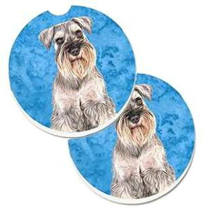 Caroline's Treasures KJ1229BUCARC Blue Schnauzer Set of 2 Cup Holder Car Coasters Absorbent Sandstone Coasters for Car Cup Holders Gifts for Men or Women, Large, Multicolor