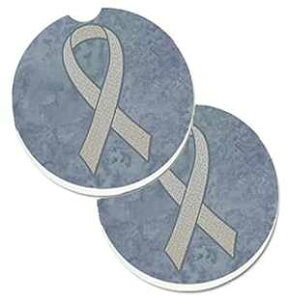 Caroline's Treasures AN1210CARC Clear Ribbon for Lung Cancer Awareness Set of 2 Cup Holder Car Coasters Absorbent Sandstone Coasters for Car Cup Holders Gifts for Men or Women, Large, Multicolor