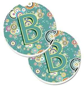 Caroline's Treasures CJ2015-BCARC Letter B Circle Circle Teal Initial Alphabet Set of 2 Cup Holder Car Coasters Absorbent Sandstone Coasters for Car Cup Holders Gifts for Men or Women, Large, Multicol