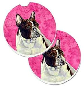 Caroline's Treasures LH9382PKCARC Pink French Bulldog Set of 2 Cup Holder Car Coasters Absorbent Sandstone Coasters for Car Cup Holders Gifts for Men or Women, Large, Multicolor
