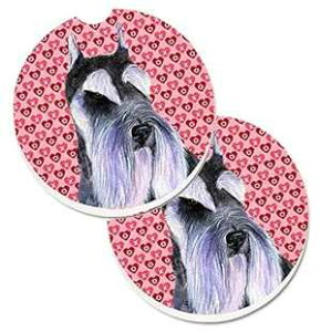 Caroline's Treasures SS4477CARC Schnauzer Hearts Love and Valentine's Day Portrait Set of 2 Cup Holder Car Coasters Absorbent Sandstone Coasters for Car Cup Holders Gifts for Men or Women, Large, Mult