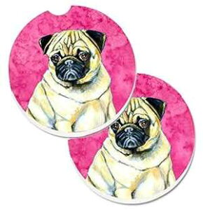 Caroline's Treasures LH9387PKCARC Pink Pug Set of 2 Cup Holder Car Coasters Absorbent Sandstone Coasters for Car Cup Holders Gifts for Men or Women, Large, Multicolor