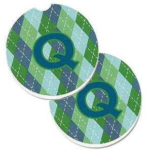 Caroline's Treasures CJ1020-QCARC Letter Q Initial Monogram - Blue Argoyle Set of 2 Cup Holder Car Coasters Absorbent Sandstone Coasters for Car Cup Holders Gifts for Men or Women, Large, Multicolor