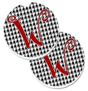 Caroline's Treasures CJ1035-WCARC Letter W Initial Monogram - Houndstooth Black Set of 2 Cup Holder Car Coasters Absorbent Sandstone Coasters for Car Cup Holders Gifts for Men or Women, Large, Multico
