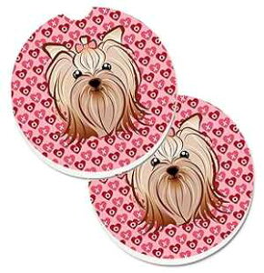 Caroline's Treasures BB5274CARC Yorkie Yorkishire Terrier Set of 2 Cup Holder Car Coasters Absorbent Sandstone Coasters for Car Cup Holders Gifts for Men or Women, Large, Multicolor