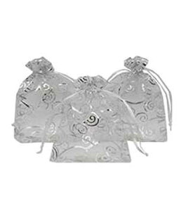 Ankirol 100pcs Sheer Organza Favor Bags For Wedding Baby Shower Rattan Print Gift Bags Samples Display Drawstring Pouches (3x4, silver)