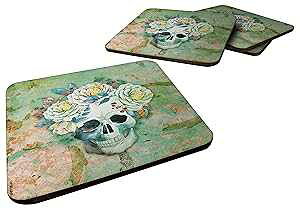Caroline's Treasures ҂̓ ԕtXJ tH[R[X^[ 4 ZbgA3.5A}`J[ Caroline's Treasures Day of The Dead Skull with F Foam Coaster Set of 4, 3.5, Multicolor