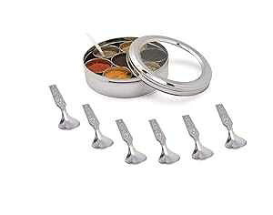 Shradha Trading ????? ?? ?? ??? ?? - 7? ??, ?? ??? ??, ?? ??? ?? Shradha Trading Stainless Steel Transparent Masala Dabba - 7 Containers, Steel Masala Box, Kitchen Spice Box
