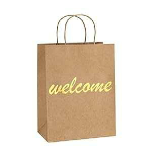 BagDream Brown Kraft Paper Welcome Gift Bags Bulk with Handles 25Pcs 8x4.25x10.5 Inches Shopping Gifts Wedding Bags, Good for Pack, Retail, Party, Craft, Recycled, Goody and Merchandise Bags