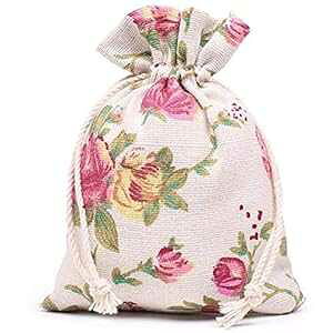 KUPOO 50PCS Rose Drawstring Bags Burlap Flower Pouch Bags Gift Bags Jewelry Pouches for DIY Craft Wedding Party, 5.5X3.9 Inches (5.5X3.9)