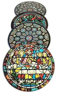 シャルトル大聖堂 窓ガラス ドリンクバー コースター 4枚セット 収納スタンド付き Parastone Chartres Cathedral Windows Glass Drink Bar Coasters Set of 4 with Storage Stand