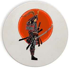 Z~bN Xg[ R[X^[ R[X^[ 4 Zbg - {̐m TC ܂݂̌t Hat Shark Ceramic Stone Coaster Coasters Set of Four - Japanese Warrior Samurai w/Bloody Sword