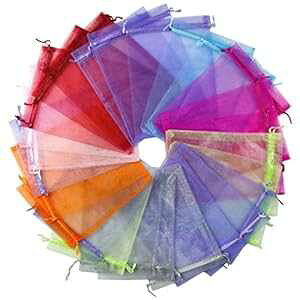 SUNGULF 50Pcs 8x12 Inches Sheer Organza Drawstring Pouches Christmas Jewelry Candy Wedding Favor Party Gift Bags (Mixed Color)