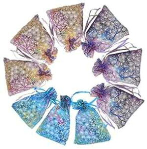 Stratalife 100PCS Organza Bags 4x6 Jewelry Bags Small Mesh Bag Drawstring Gift Bags Necklace Cards Gift Bags Favor Bags for Wedding Party Sample Candy Bags (Mixed Coralline)