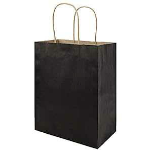 bagmad 100 Pack Medium 8x4.75x10 inch Black Kraft Paper Bags with Handles Bulk, Gift Bags, Craft Grocery Shopping Retail Party Favors Wedding Bags Sacks (Black, 100pcs)