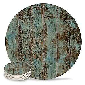 Vandarllin Drink Coasters Rustic Old Barn Wood Art Absorbent Stone Ceramic Coaster with Cork Back and NO Holder for Cups, Set of 4-Piece
