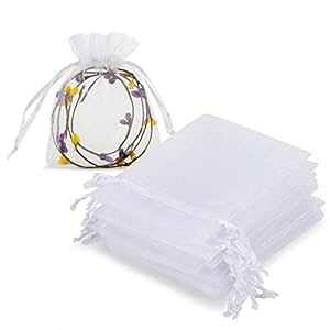 HRX Package 100pcs White Organza Jewelry Bags Drawstring 3 x 4 inch, Little Mesh Gift Pouches Mini Candy Bags for Small Presents Jewelry Earrings