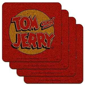gƃWF[ S [vt@C mxeB RN R[X^[ Zbg GRAPHICS & MORE Tom and Jerry Logo Low Profile Novelty Cork Coaster Set