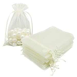 HRX Package Organza Bags 4x6 inch 100pcs, Mesh Jewelry Pouches Candy Drawstring Gift Bags Small Sachet for Christmas Wedding Giveaways (pastel yellow)