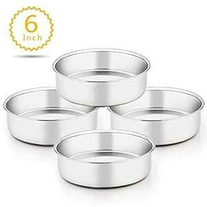 TeamFar 6 Inch Cake Pan, 4 Pcs Round Tier Cake Pans Set Stainless Steel for Baking Steaming Serving, Fit in Oven Instant Pot Air Fryer, Healthy & Heavy Duty, Mirror Finish & Dishwasher Safe