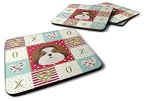 Caroline's Treasures CK5206FC Imperial Shih Tzu Love Foam Coaster Set of 4, Red Set of 4 Cup Coasters for Indoor Outdoor, Tabletop Protection, , Mouse pad Material