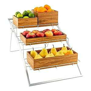 Restaurantware Eco Display 25.25 Inch x 10.5 Inch x 13.25 Inch Market Basket Stand 1 Large Basket Stand - Three-Tier Wire Silver Iron Fruit Floor Stand Frame For Displays Boxes Sold Separately
