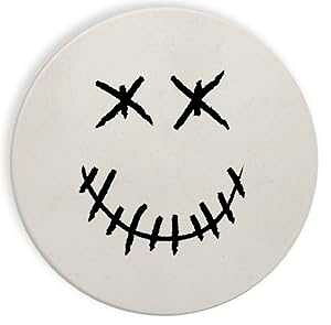 Z~bN Xg[ R[X^[ R[X^[ 4 Zbg - Xeb` XJ tFCX (X}C) Hat Shark Ceramic Stone Coaster Coasters Set of Four - Stitched Skull Face (Smile)