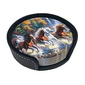 アメリカン・インディアン 馬 ドリンクコースター ホルダー付き 各種カップに最適 6個セット AIMASTZ American Indians Horses Drinks Coasters With Holder, Suitable For Kinds Of Cups, Set Of 6