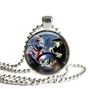 Witch and Monkey 1 Inch Silver Plated Pendant Necklace The Spider's Parlor Witch and Monkey 1 Inch Silver Plated Pendant Necklace