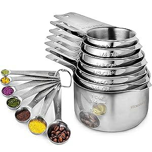 COLIBROX Stainless Steel Measuring Cups and Spoons Set of 17 Pieces - 7 Nesting Cups and 7 Stackable Spoons - Durable Professional Portable Kitchen Measuring Kit for Liquid Wet and Dry Ingredients