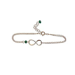 Rebecca Anne Handmade Rose Gold Birthstone Infinity Charm Bracelet - Emerald, Gold Fill, Vermeil - Handmade May Birthday Gift for Her